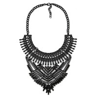 Atxi Art Deco Black Hand Painted Stone Necklace